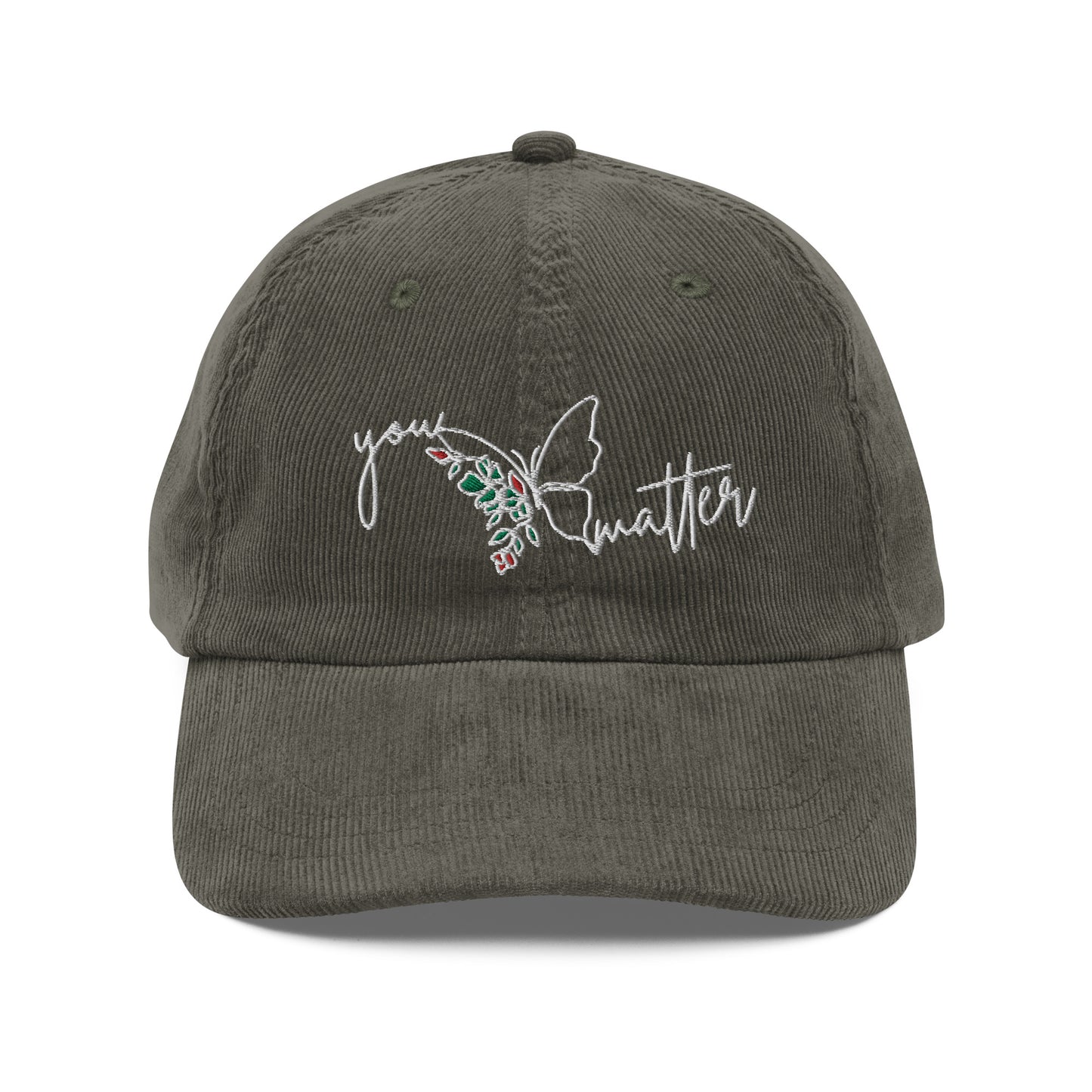 You Matter Corduroy Cap White Text